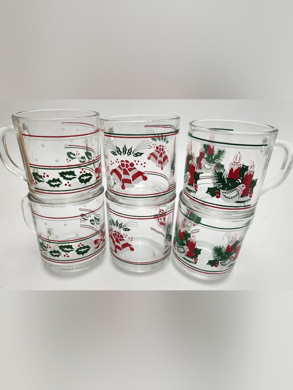 Vintage Holiday Bell and Holly Glass Tumbler - Red & Green